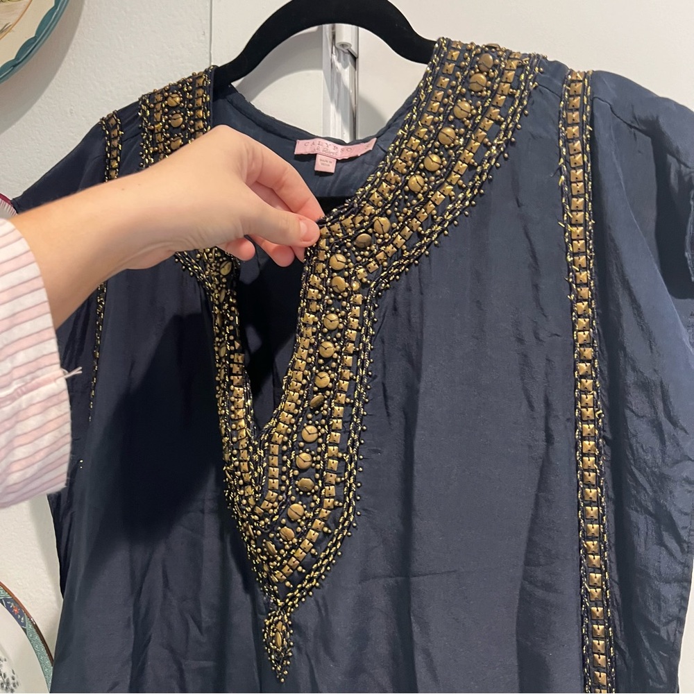 Calypso St Barth Dress Navy and Gold Beading - Picture 3 of 8